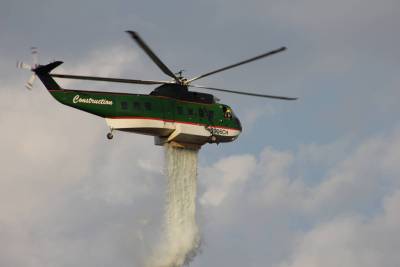 Closeup of Helicopter Dumping Water Just Outside Tanglewood