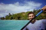 Leaving motu on kayak, Bora Bora