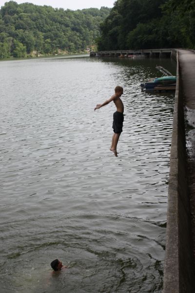 Boys Jumping Into Water at Lake Linganore