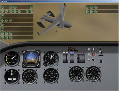 X-Plane Screenshot: External View with Cockpit and with Data Being Displayed Real Time